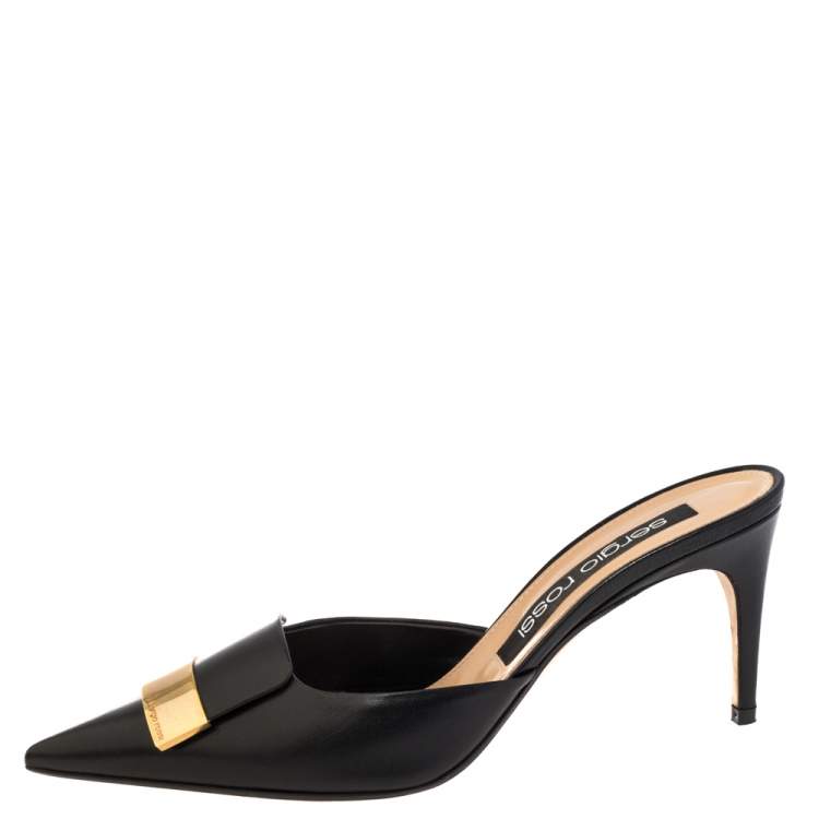 Pre Owned Sergio Rossi Black Leather SR1 Mules Size 40