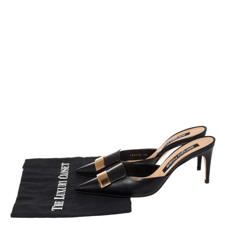 Pre Owned Sergio Rossi Black Leather SR1 Mules Size 40