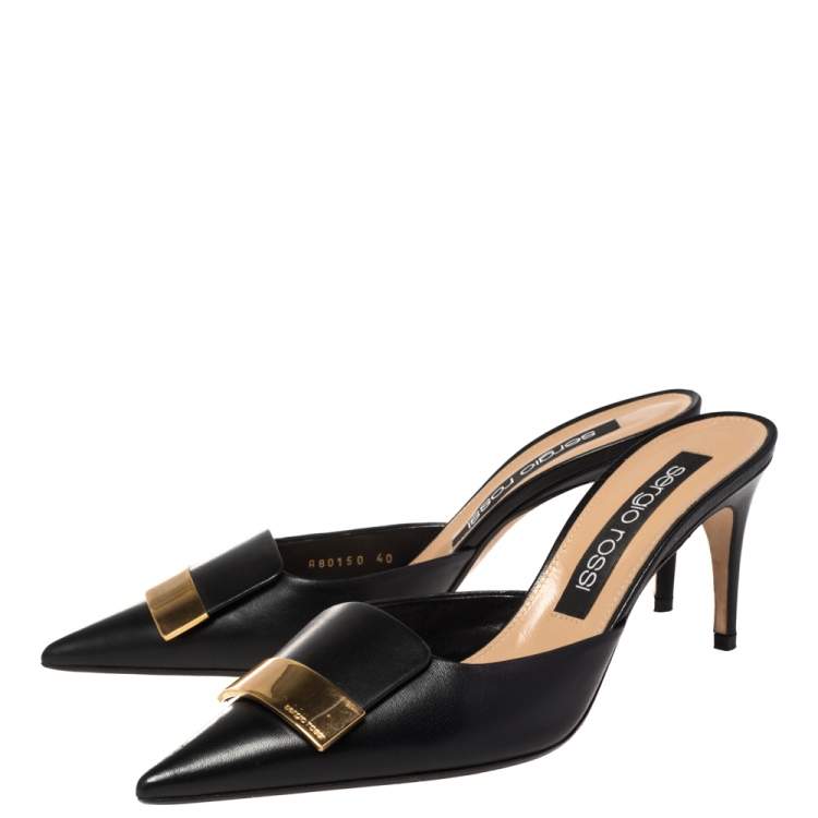 Pre Owned Sergio Rossi Black Leather SR1 Mules Size 40