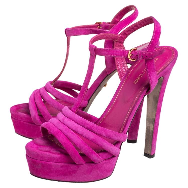 Pre Owned Sergio Rossi Pink Suede T Strap Platform Sandals Size 40