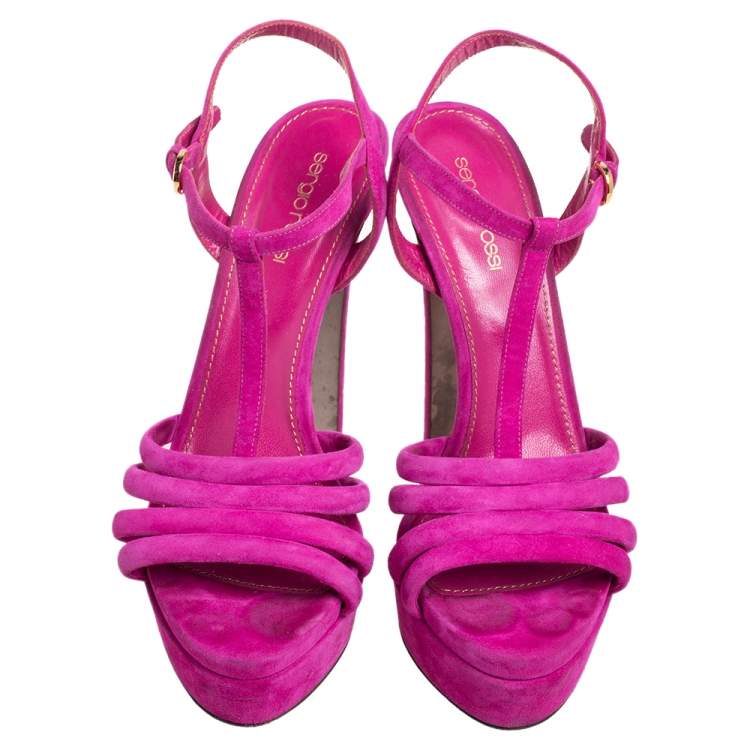 Pre Owned Sergio Rossi Pink Suede T Strap Platform Sandals Size 40