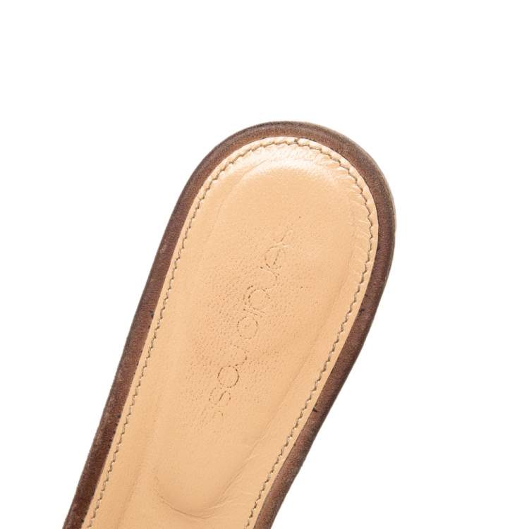 Pre Owned Sergio Rossi Brown Suede Embellished Flat Slides Size 36 