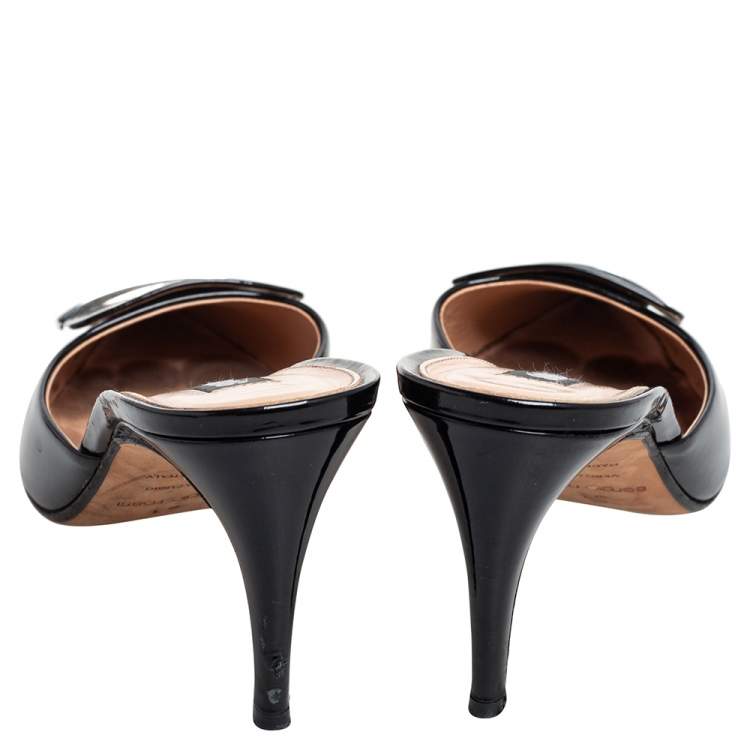 Pre Owned Sergio Rossi Black Patent Leather SR1 Mules Size 39