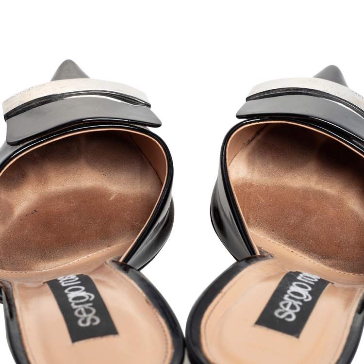 Pre Owned Sergio Rossi Black Patent Leather SR1 Mules Size 39