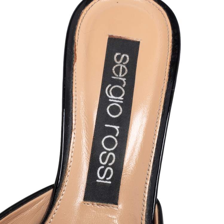 Pre Owned Sergio Rossi Black Patent Leather SR1 Mules Size 39