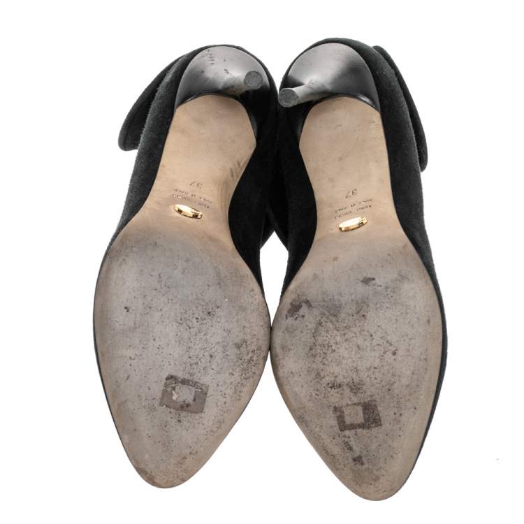 Pre Owned Sergio Rossi Black Suede Swirl Detail Round Toe Pumps Size 37
