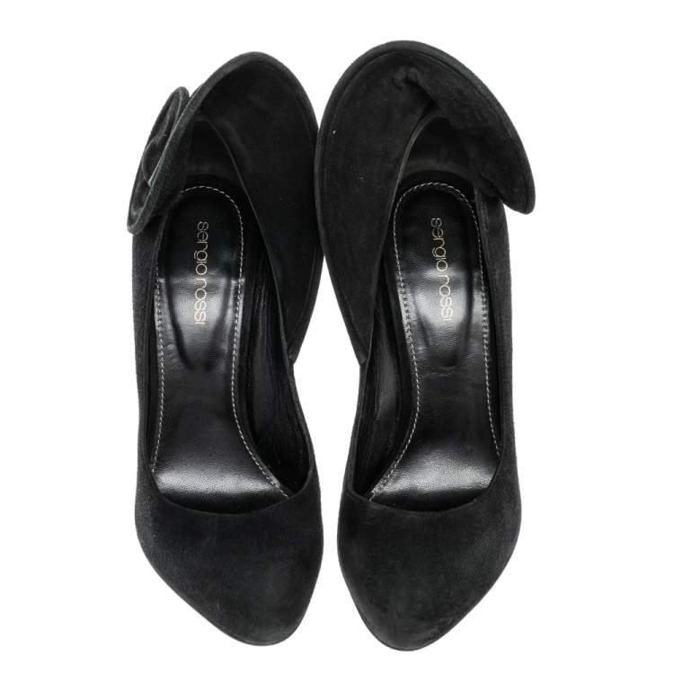 Pre Owned Sergio Rossi Black Suede Swirl Detail Round Toe Pumps Size 37