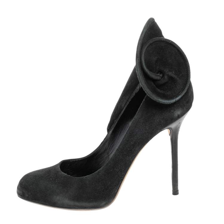 Pre Owned Sergio Rossi Black Suede Swirl Detail Round Toe Pumps Size 37