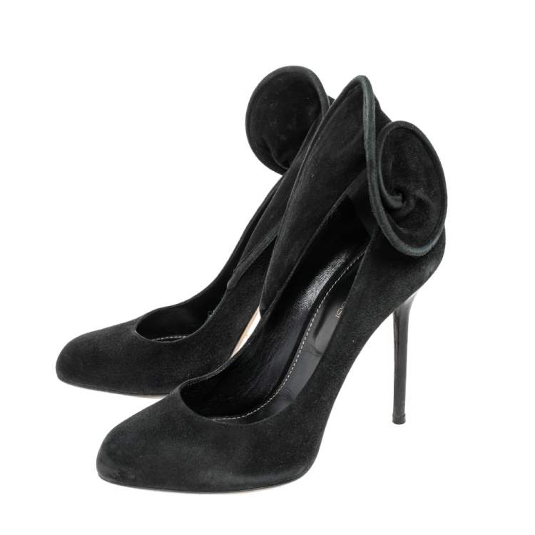 Pre Owned Sergio Rossi Black Suede Swirl Detail Round Toe Pumps Size 37