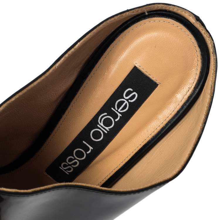 Pre Owned Sergio Rossi Black Glazed Leather Pointed Toe Mules Size 40