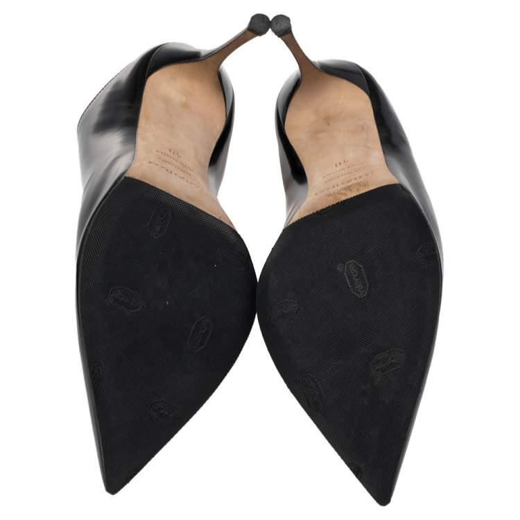 Pre Owned Sergio Rossi Black Glazed Leather Pointed Toe Mules Size 40
