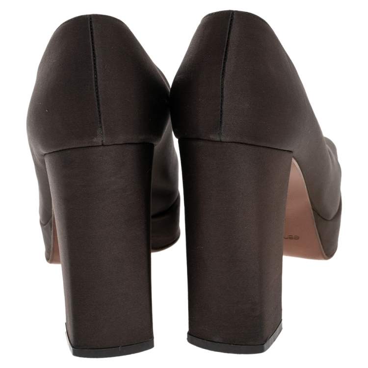 Pre Owned Sergio Rossi Brown Fabric Block Heel Pumps Size 37.5
