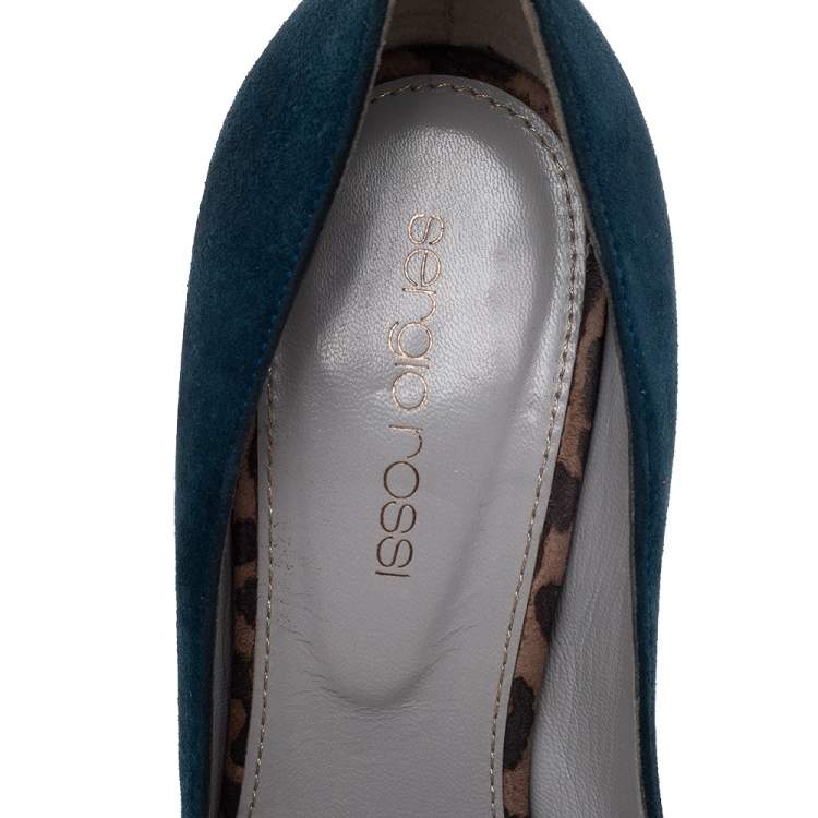 Pre Owned Sergio Rossi Green Suede Leopard Print Metal Heel Pumps Size 36
