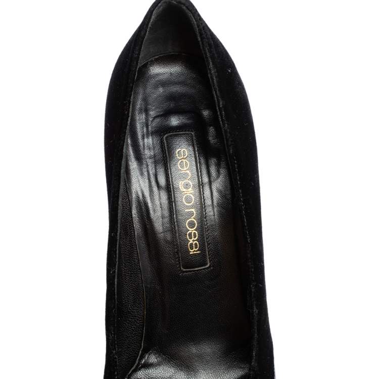 Pre Owned Sergio Rossi Black Velvet and Leather Square Toe Pumps Size 38.5 