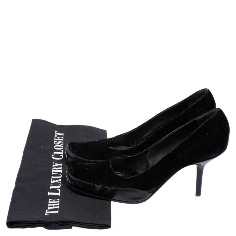 Pre Owned Sergio Rossi Black Velvet and Leather Square Toe Pumps Size 38.5 