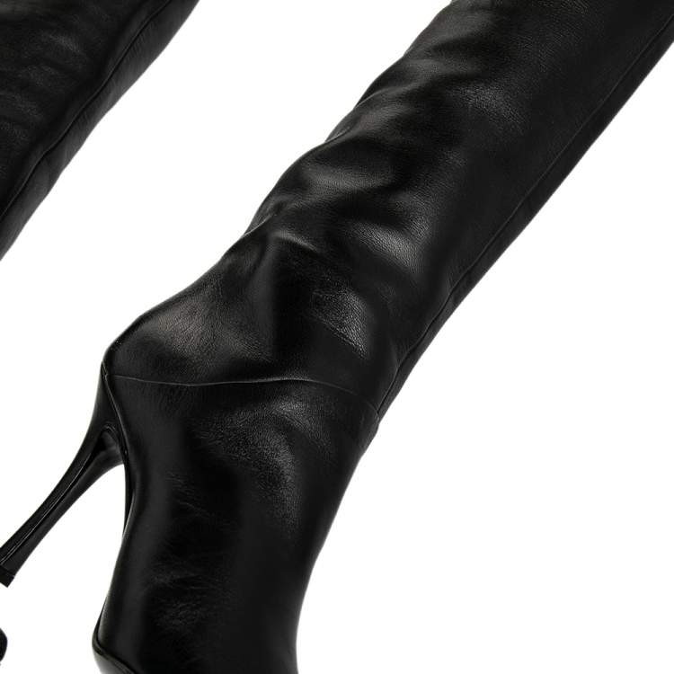 Pre Owned Sergio Rossi Black Leather Pointed Toe Thigh High Boots Size 37