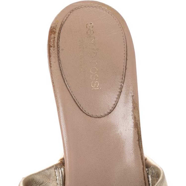 Pre Owned Sergio Rossi Metallic Gold Leather Wedge Slide Sandals Size 40