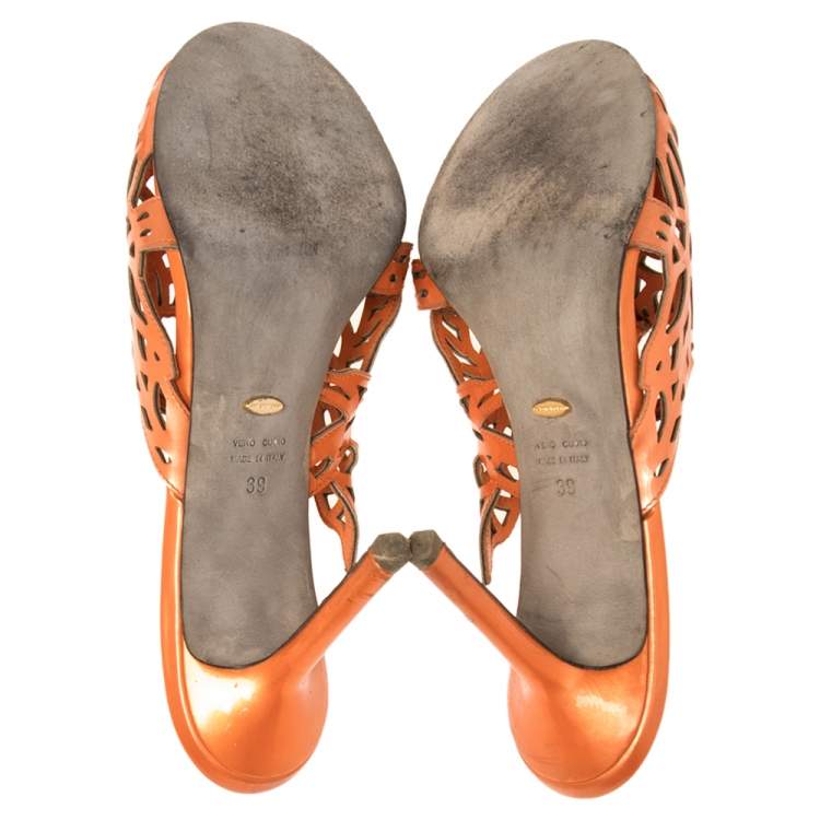 Pre Owned Sergio Rossi Orange Patent Leather Cut Out  Sandals Size 39