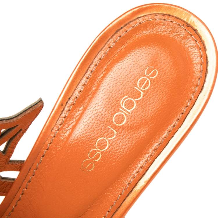 Pre Owned Sergio Rossi Orange Patent Leather Cut Out  Sandals Size 39
