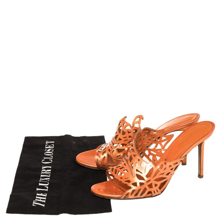 Pre Owned Sergio Rossi Orange Patent Leather Cut Out  Sandals Size 39