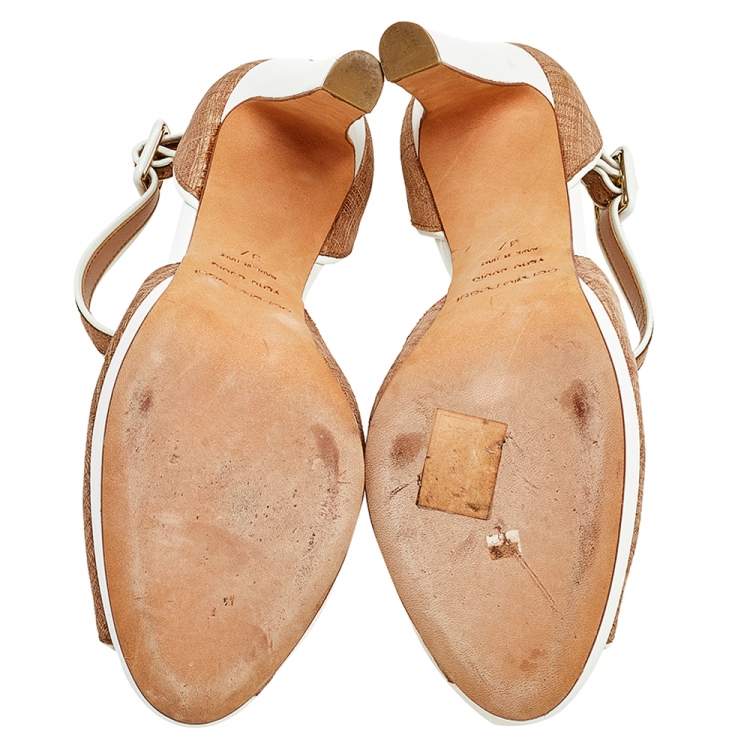 Pre Owned Sergio Rossi Brown/White Leather Ankle Strap Sandals Size 37