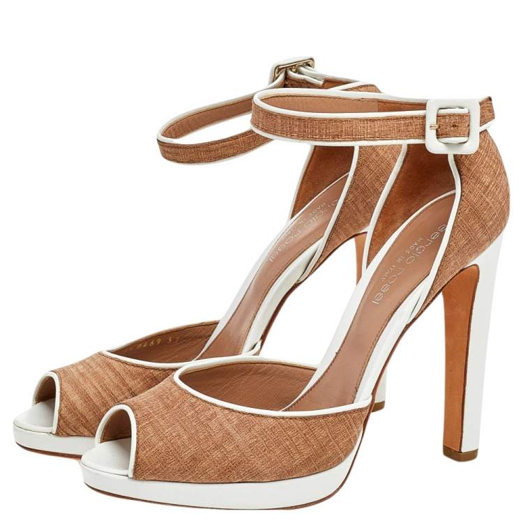 Pre Owned Sergio Rossi Brown/White Leather Ankle Strap Sandals Size 37