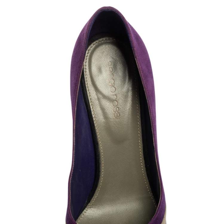 Pre Owned Sergio Rossi Tricolor Suede V Neck Pumps Size 39.5