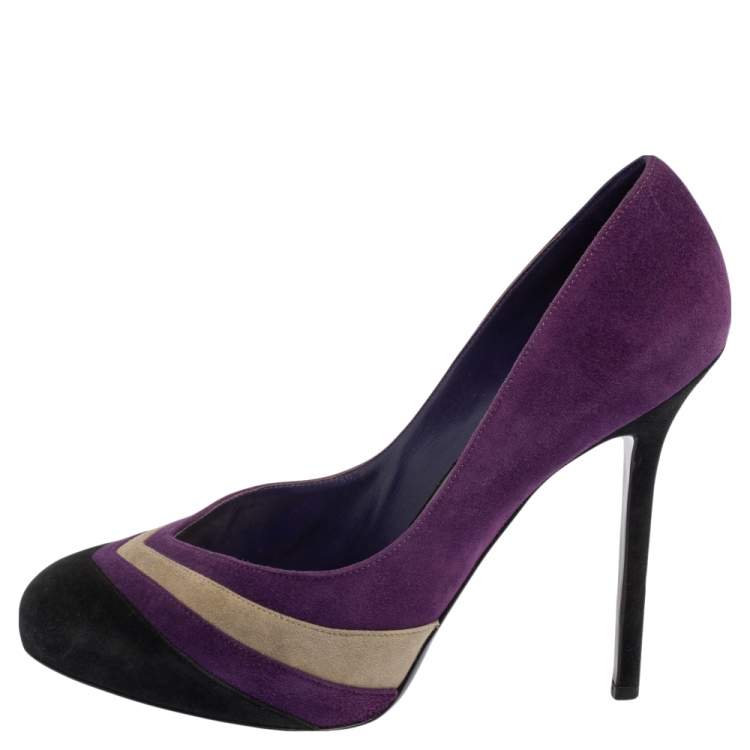 Pre Owned Sergio Rossi Tricolor Suede V Neck Pumps Size 39.5