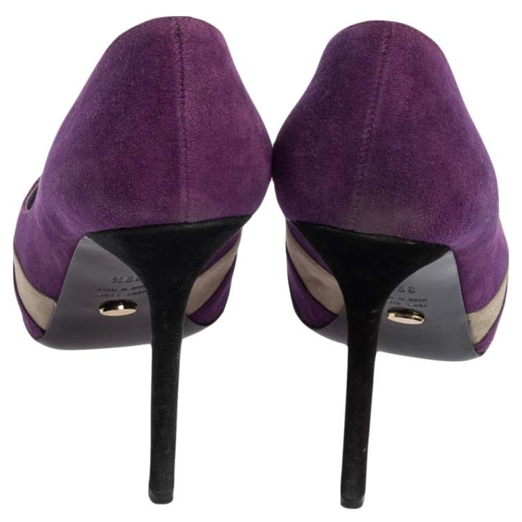 Pre Owned Sergio Rossi Tricolor Suede V Neck Pumps Size 39.5
