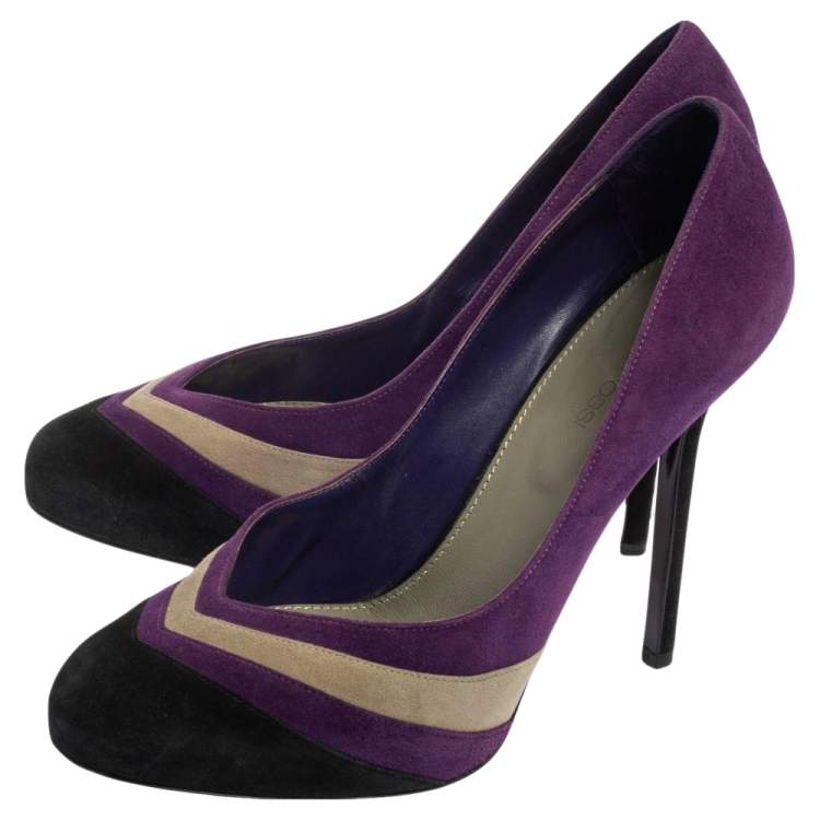 Pre Owned Sergio Rossi Tricolor Suede V Neck Pumps Size 39.5