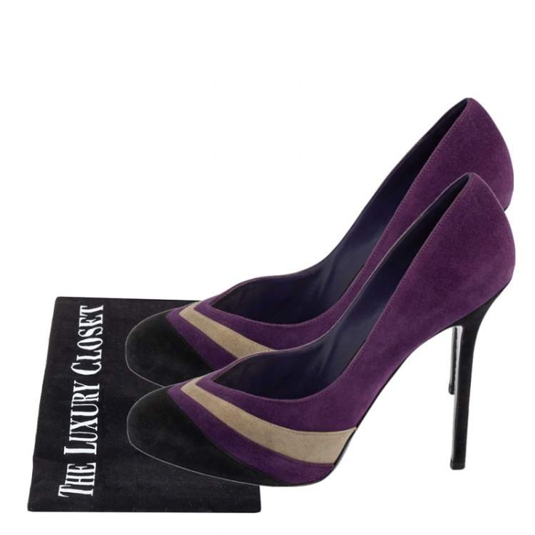 Pre Owned Sergio Rossi Tricolor Suede V Neck Pumps Size 39.5