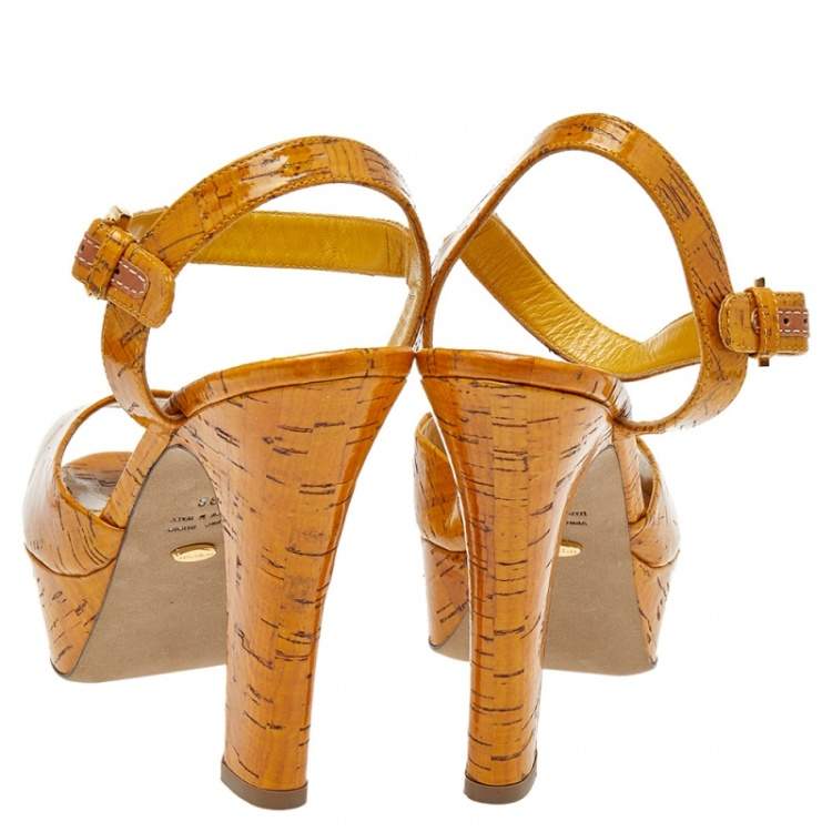 Pre Owned Sergio Rossi Brown Leather Platform Sandals Size 38