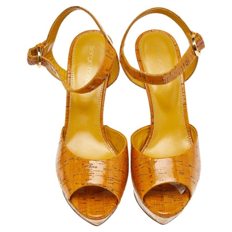 Pre Owned Sergio Rossi Brown Leather Platform Sandals Size 38
