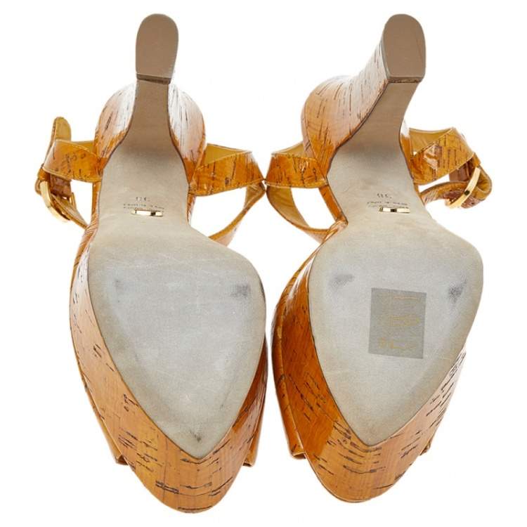 Pre Owned Sergio Rossi Brown Leather Platform Sandals Size 38