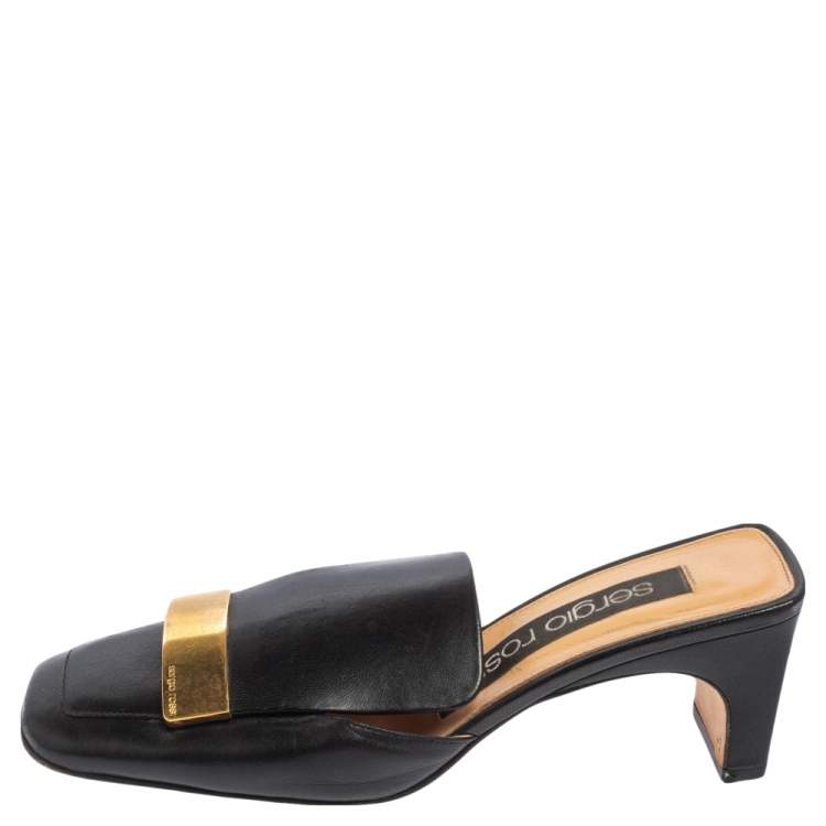 Pre Owned Sergio Rossi Black Leather SR1 Block Heel Mules Size 36