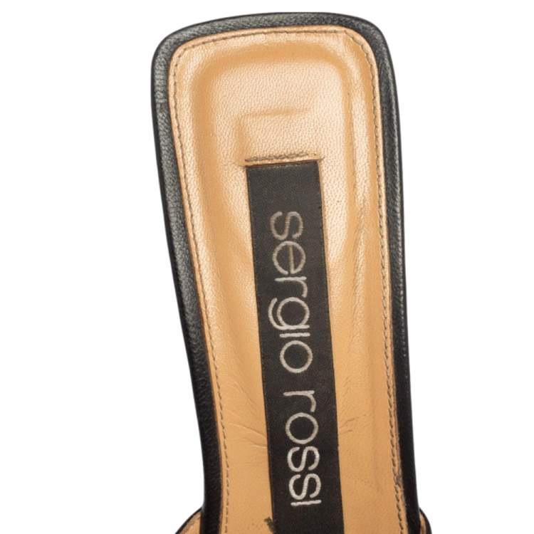 Pre Owned Sergio Rossi Black Leather SR1 Block Heel Mules Size 36