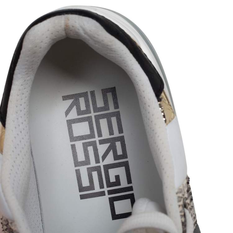 Pre Owned Sergio Rossi Tri Color Leather And Snakeskin Leather Low Top Sneakers Size 36