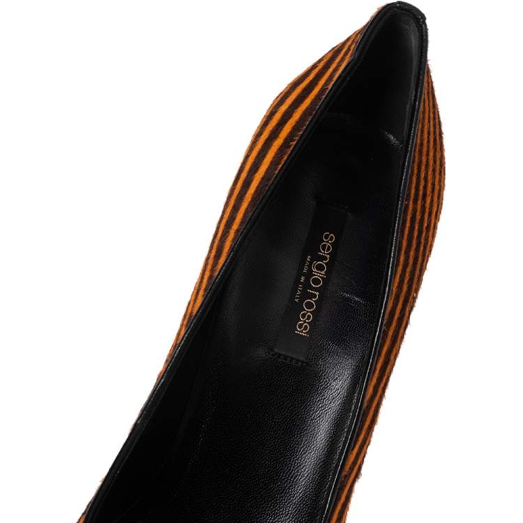 Pre Owned Sergio Rossi Orange/Brown Stripes Print Pony Hair Pointed Toe Pumps Size 41