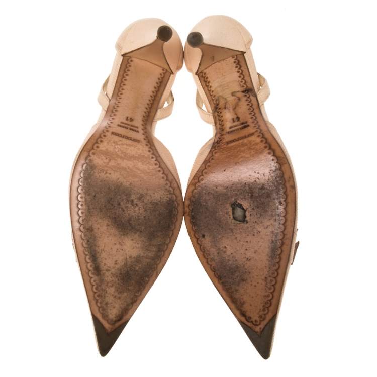 Pre Owned Sergio Rossi Beige Lizard Embossed Leather Pointed Toe Bow Sandals Size 41