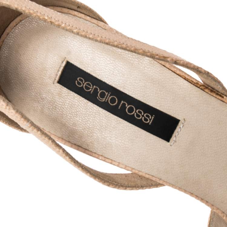 Pre Owned Sergio Rossi Beige Lizard Embossed Leather Pointed Toe Bow Sandals Size 41