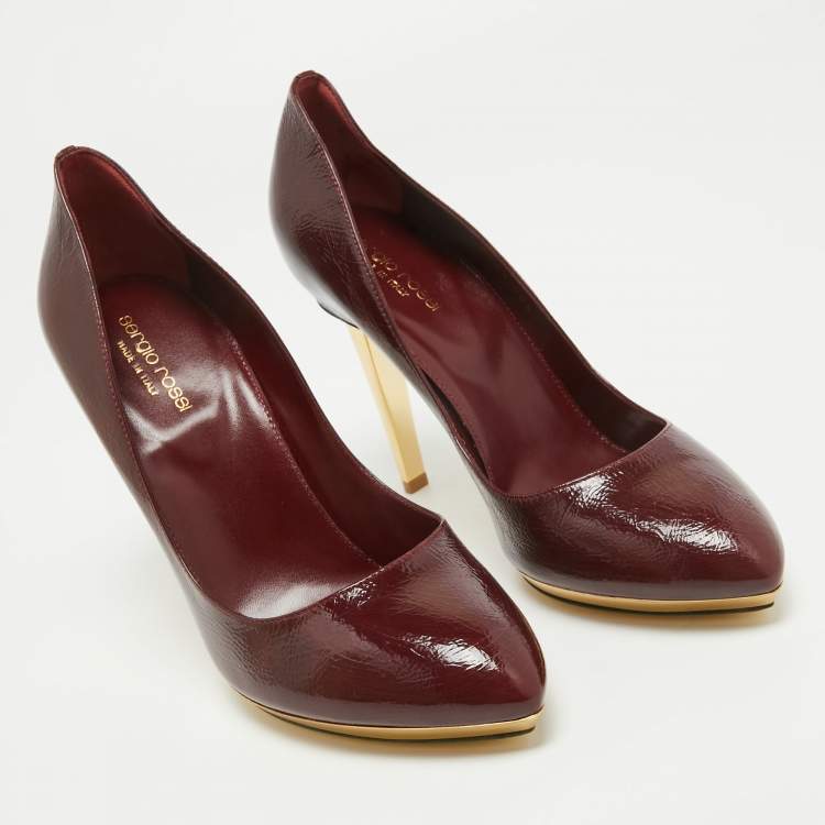 Pre Owned Sergio Rossi Burgundy Patent Leather Pointed Toe Pumps Size 40.5