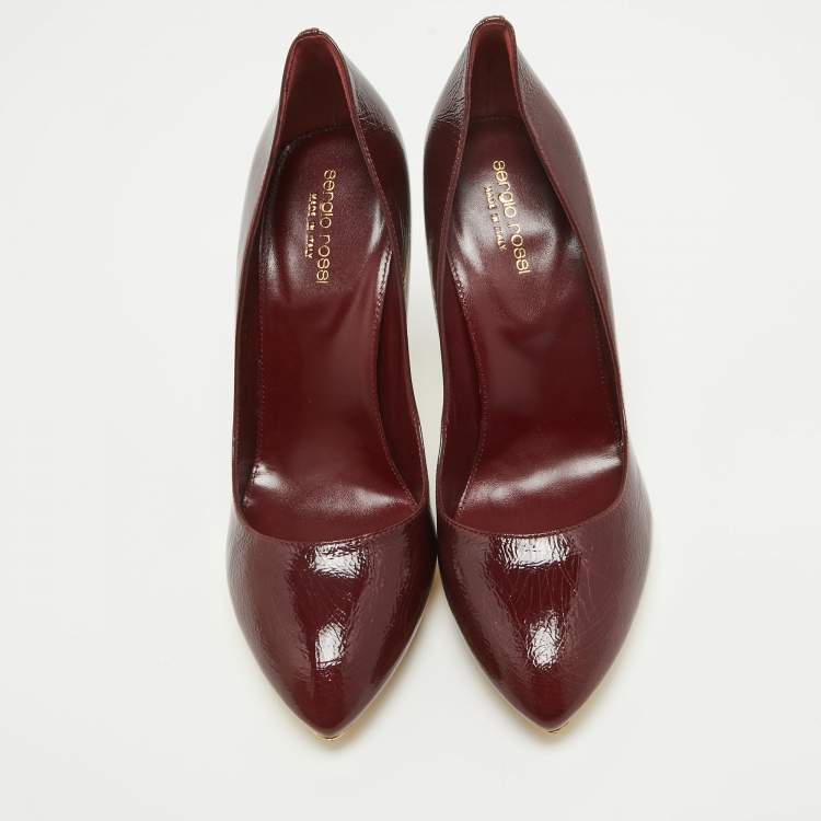 Pre Owned Sergio Rossi Burgundy Patent Leather Pointed Toe Pumps Size 40.5