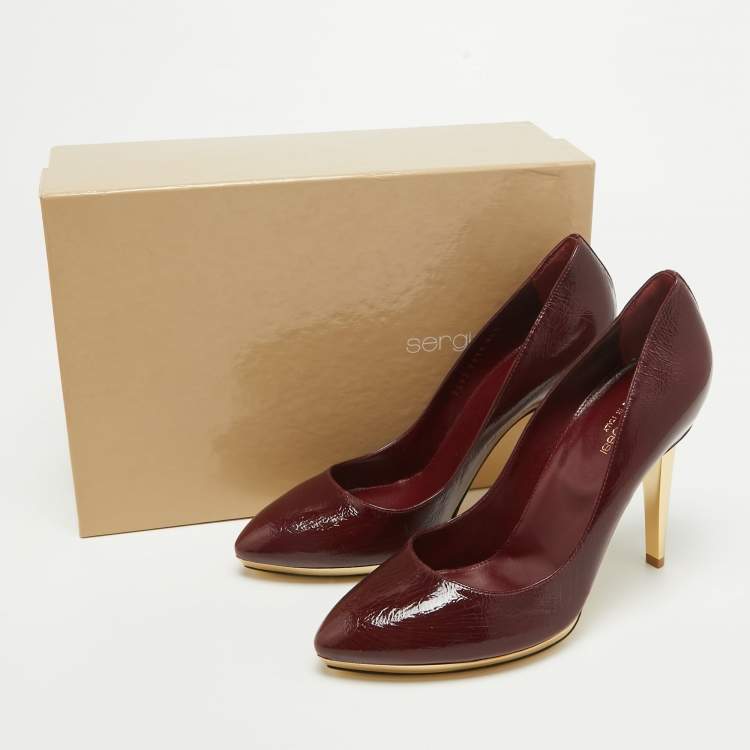 Pre Owned Sergio Rossi Burgundy Patent Leather Pointed Toe Pumps Size 40.5