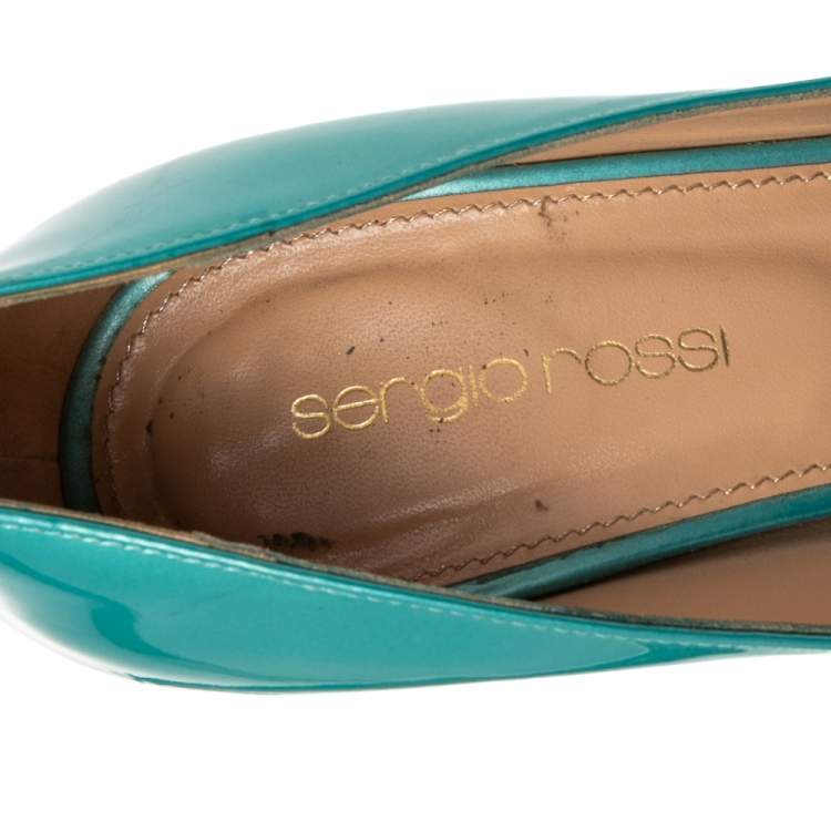 Pre Owned Sergio Rossi Blue Patent Leather Platform Pumps Size 36.5