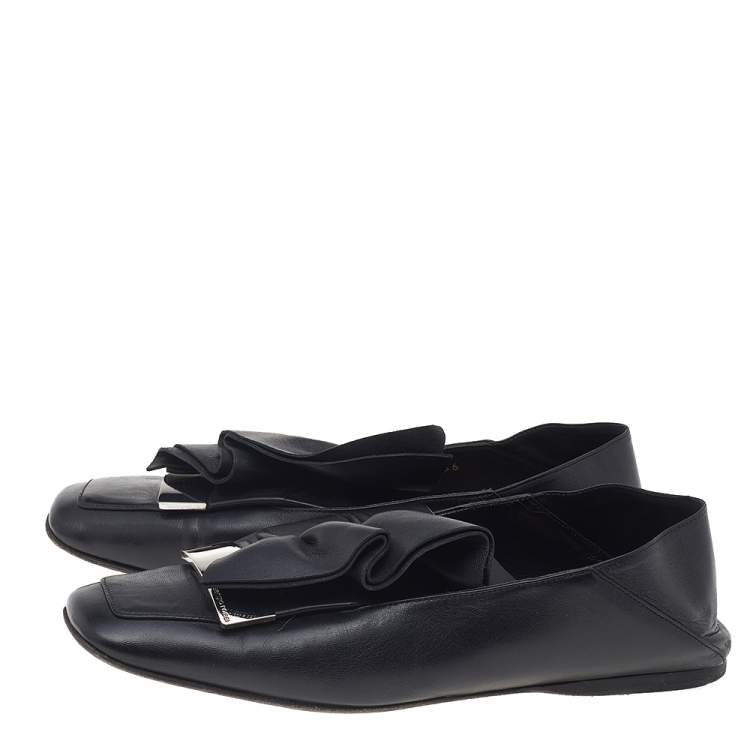 Pre Owned Sergio Rossi Black Leather Embellished Slip On Loafers Size 36