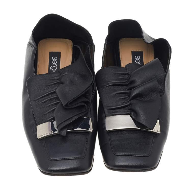 Pre Owned Sergio Rossi Black Leather Embellished Slip On Loafers Size 36
