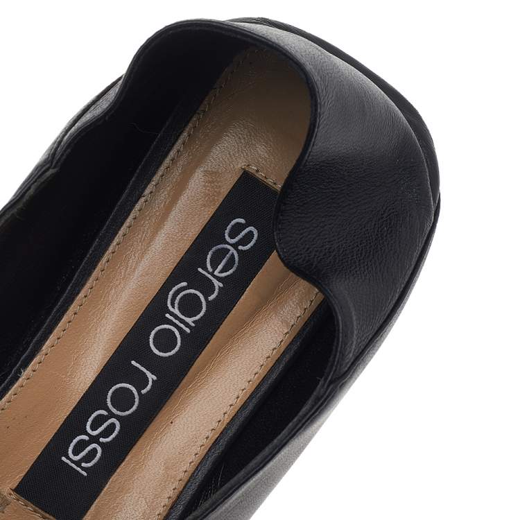 Pre Owned Sergio Rossi Black Leather Embellished Slip On Loafers Size 36