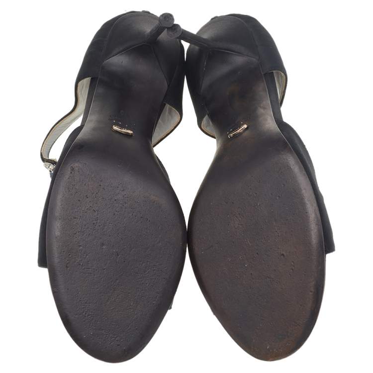 Pre Owned Sergio Rossi Black Satin Embellished Open Toe Pumps Size 40
