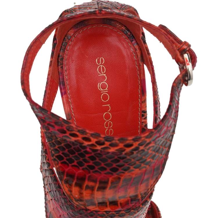 Pre Owned Sergio Rossi Multicolor Snakeskin Ankle Strap Sandals Size 39