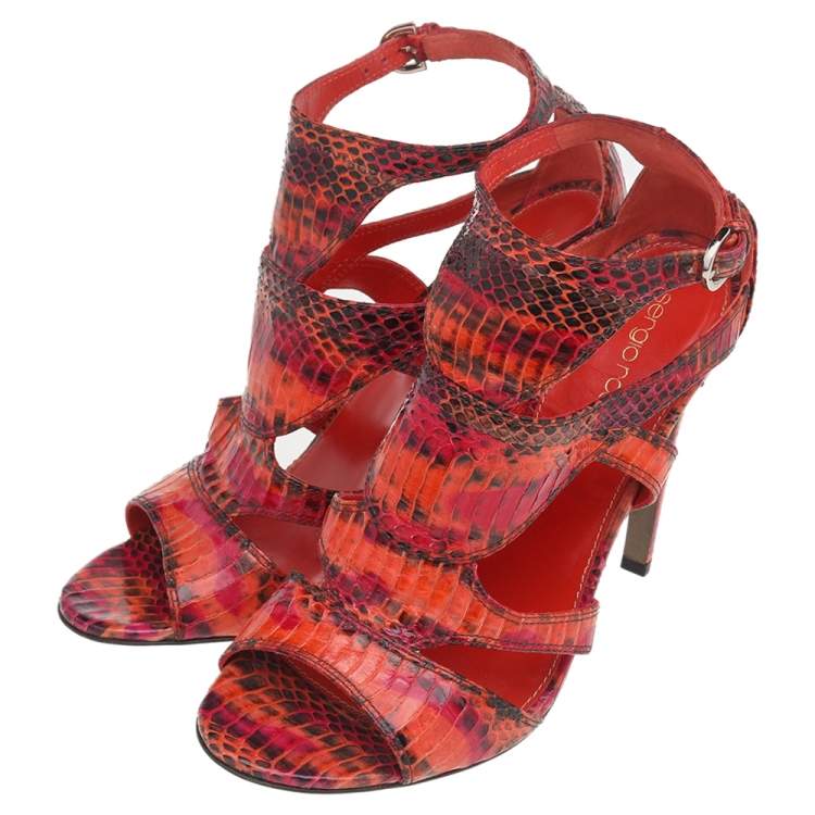 Pre Owned Sergio Rossi Multicolor Snakeskin Ankle Strap Sandals Size 39